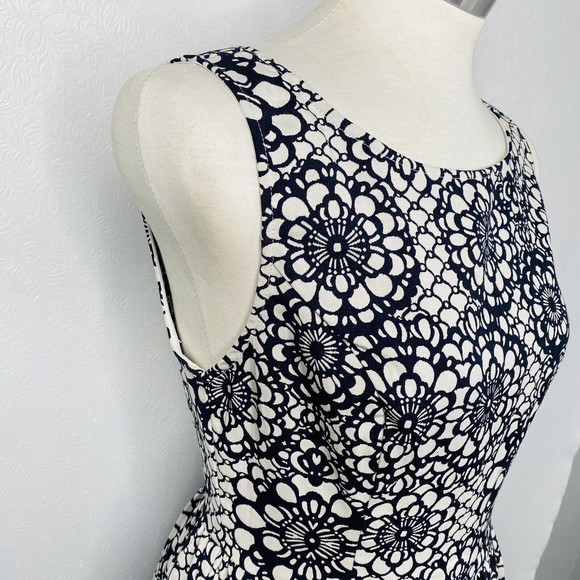 The Impeccable Pig Sz S Navy Blue White Floral Fit and Flare Dress - Picture 5 of 14